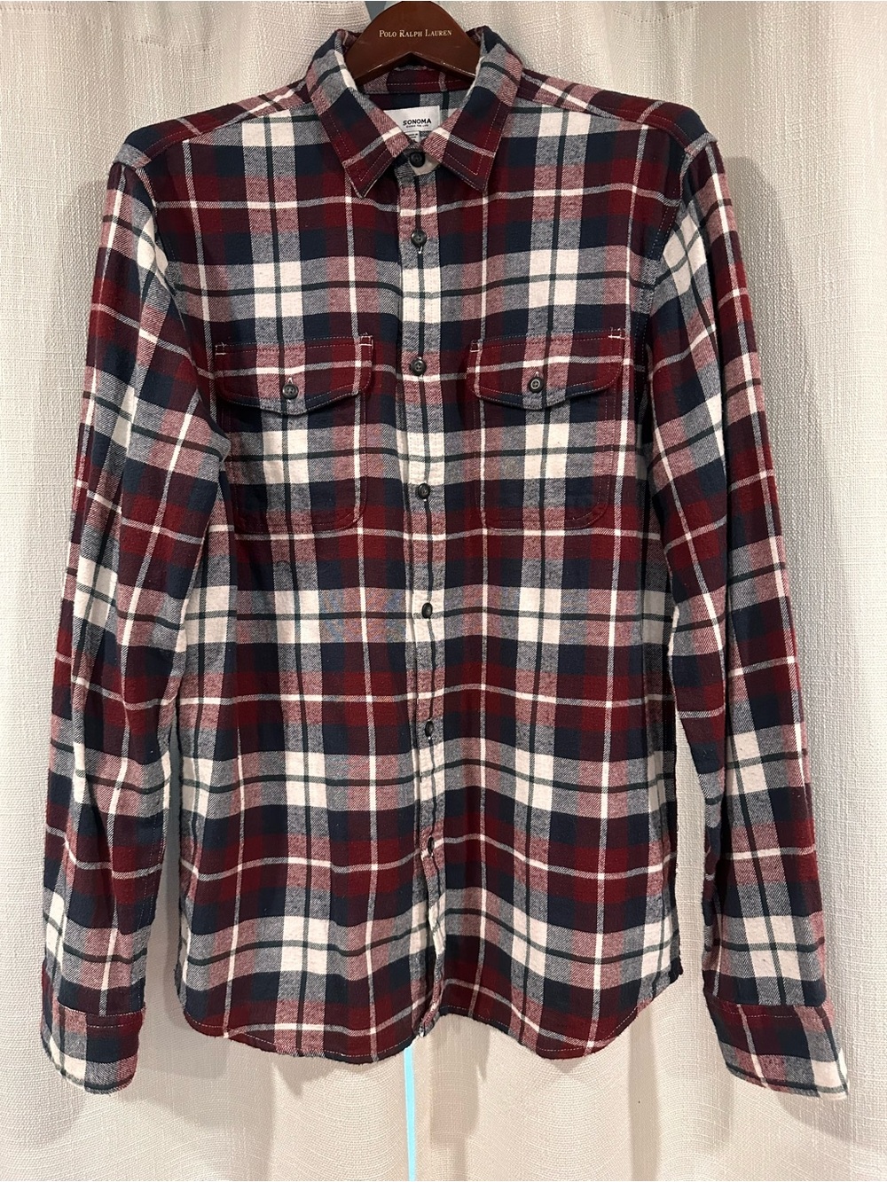 Sonoma Plaid Button-Down Shirt in Burgundy, Navy & White